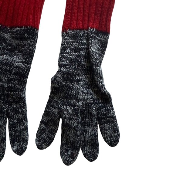 VTG Neiman Marcus Full Finger Knit Long Arm Warmers Gloves Small Red Black - Picture 4 of 9